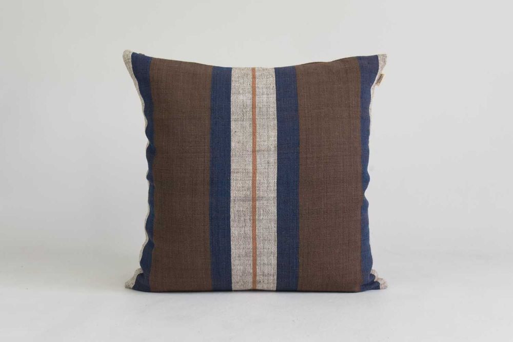 Fabric cushions - Thick & Thin Earthy Striped Cotton Cushion Cover - TAI BAAN CRAFTS