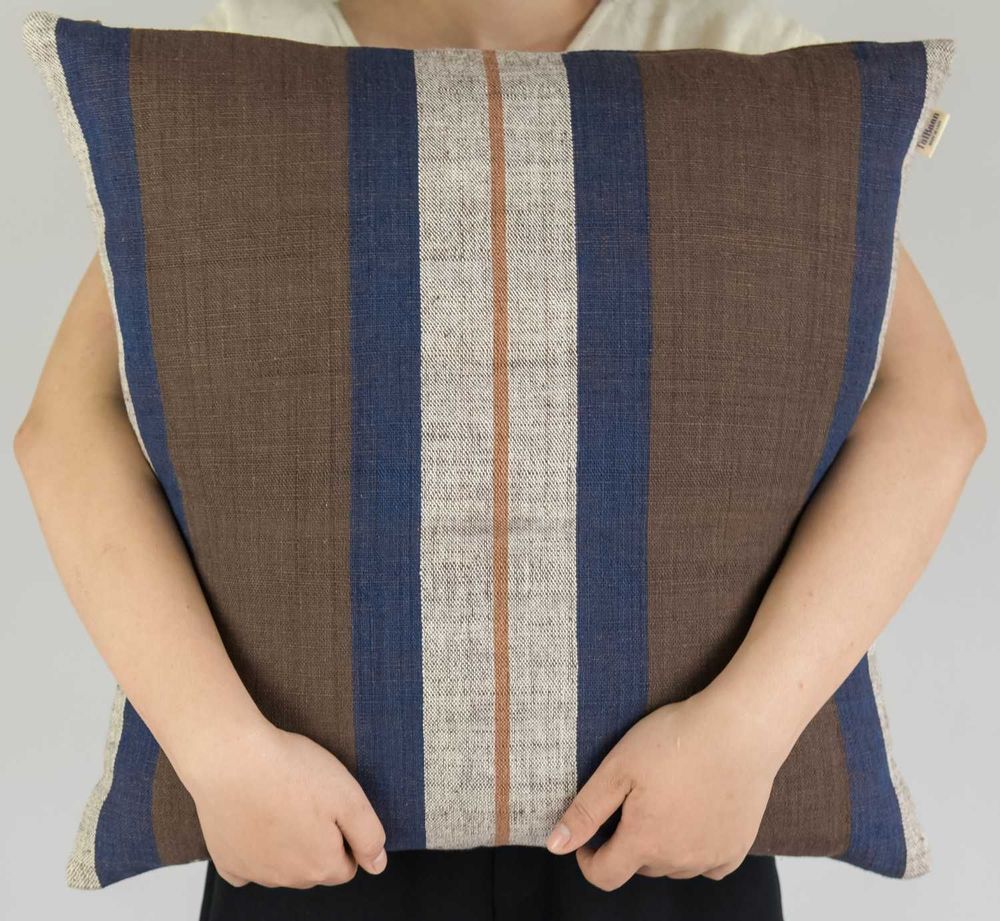 Fabric cushions - Thick & Thin Earthy Striped Cotton Cushion Cover - TAI BAAN CRAFTS