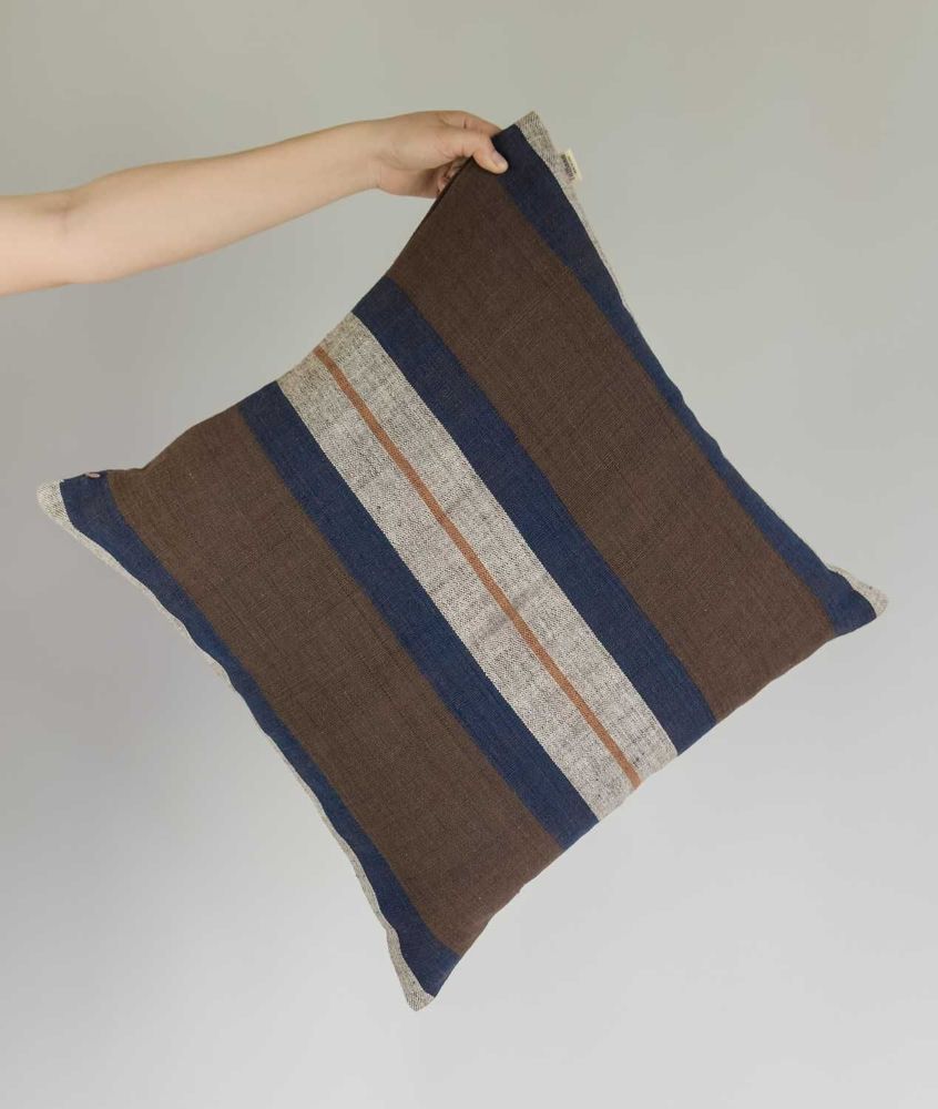 Fabric cushions - Thick & Thin Earthy Striped Cotton Cushion Cover - TAI BAAN CRAFTS