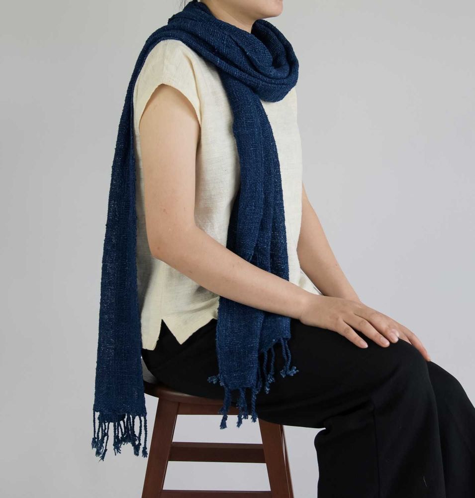 Scarves - Indigo blue narrow cotton scarf - TAI BAAN CRAFTS