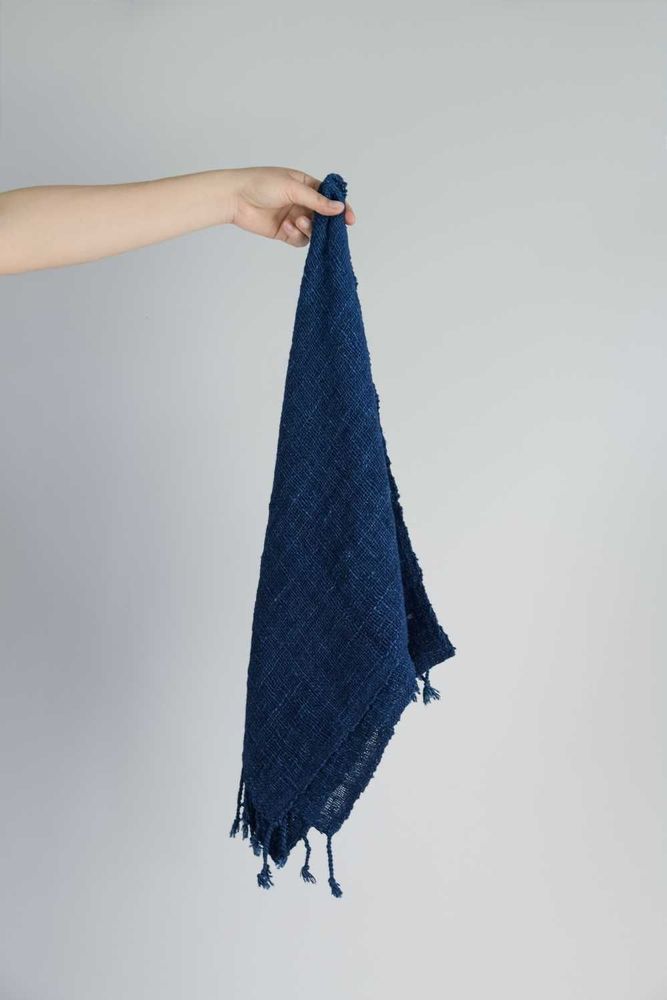 Scarves - Indigo blue narrow cotton scarf - TAI BAAN CRAFTS