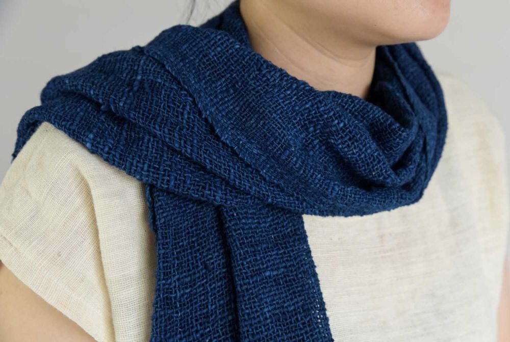 Scarves - Indigo blue narrow cotton scarf - TAI BAAN CRAFTS
