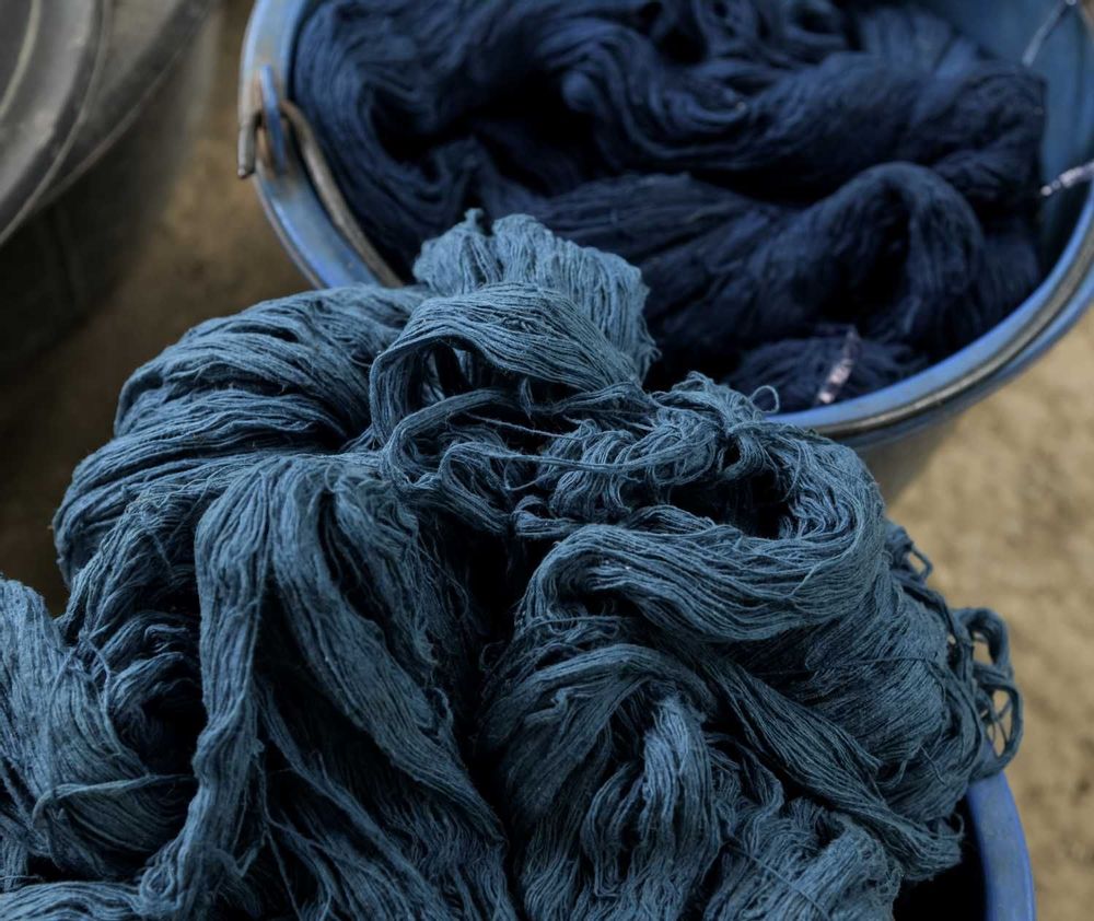 Scarves - Indigo blue narrow cotton scarf - TAI BAAN CRAFTS