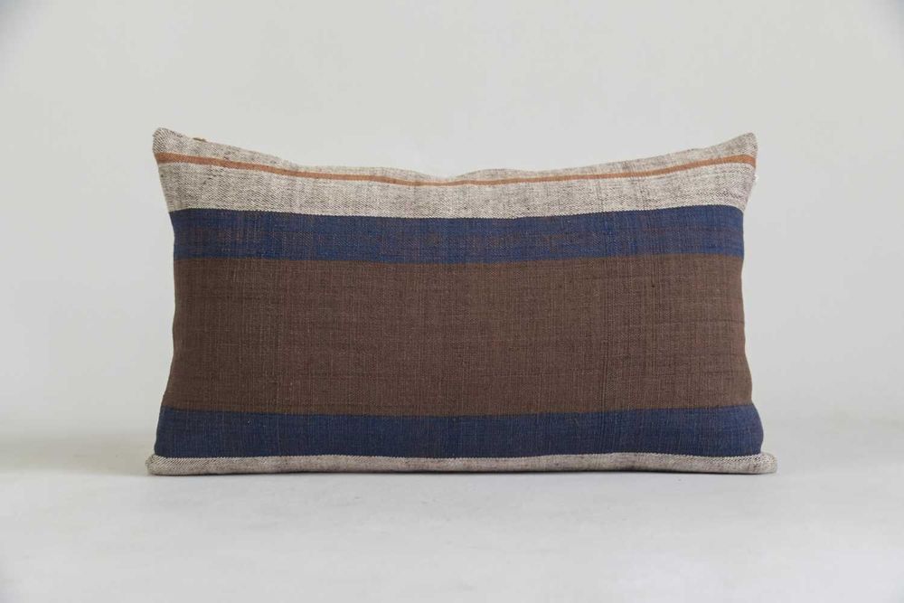 Fabric cushions - Baked Brown Striped Cotton Cushion Cover - TAI BAAN CRAFTS