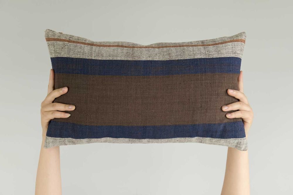 Fabric cushions - Baked Brown Striped Cotton Cushion Cover - TAI BAAN CRAFTS