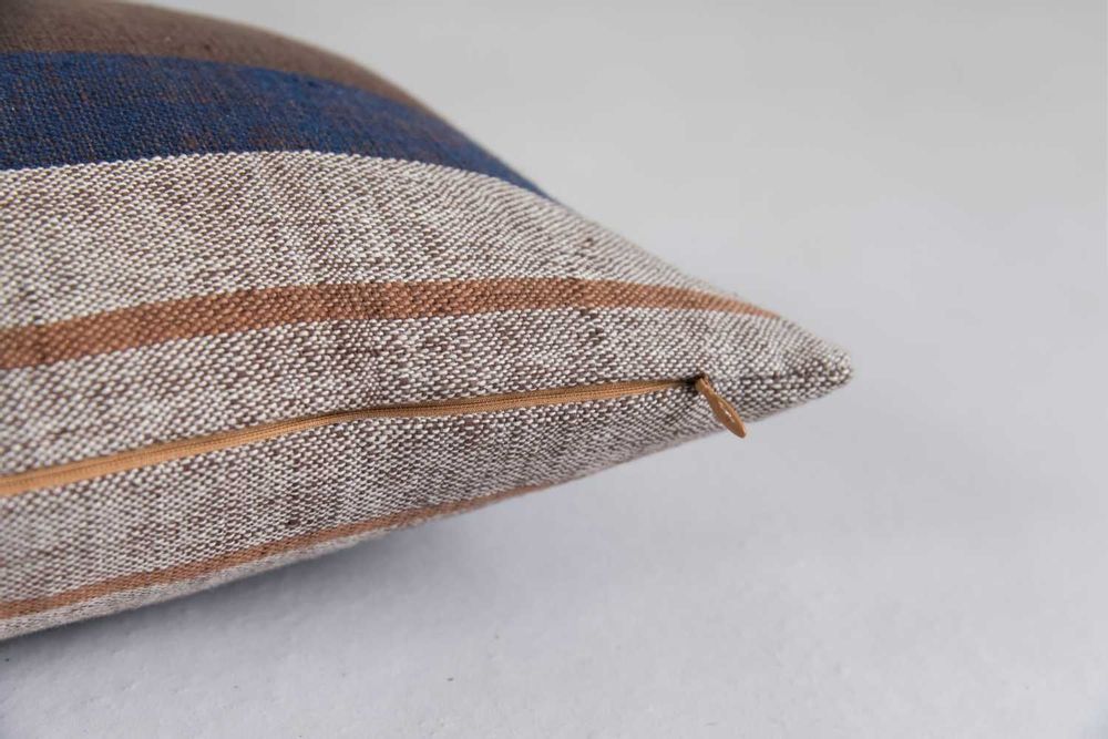 Fabric cushions - Baked Brown Striped Cotton Cushion Cover - TAI BAAN CRAFTS
