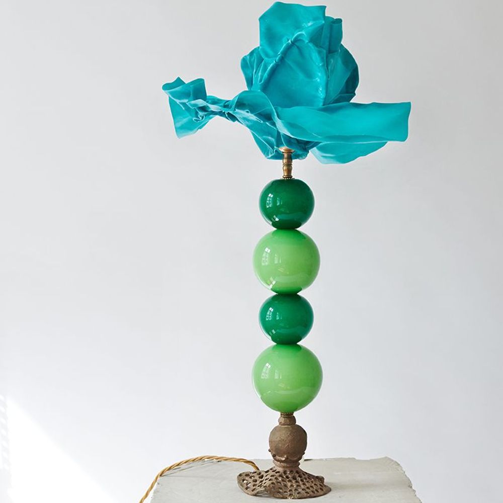 Verre d'art - Fleur à bulles vertes - MARINA BLANCA