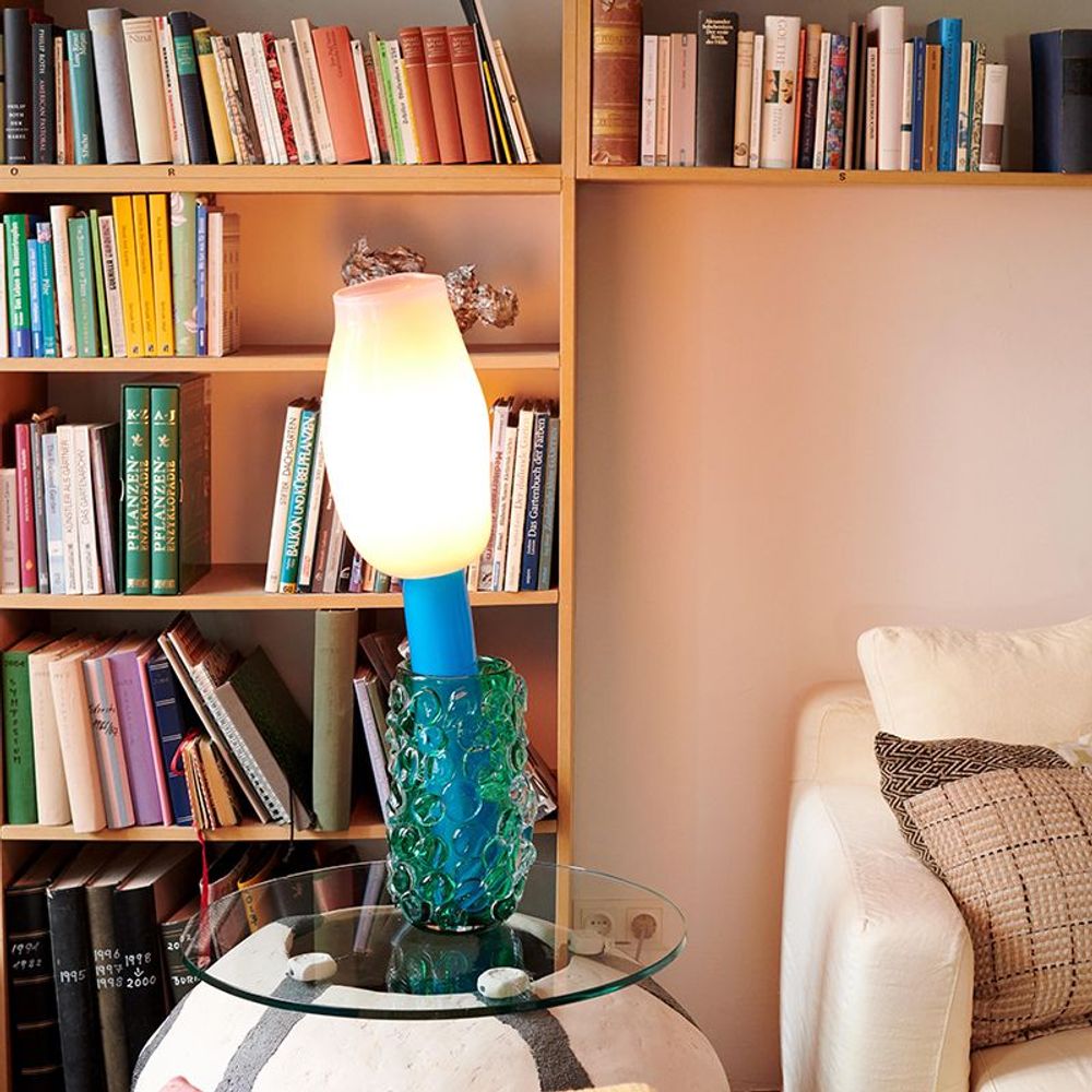 Verre d'art - Lampe tulipe en verre dans un vase de Murano - MARINA BLANCA