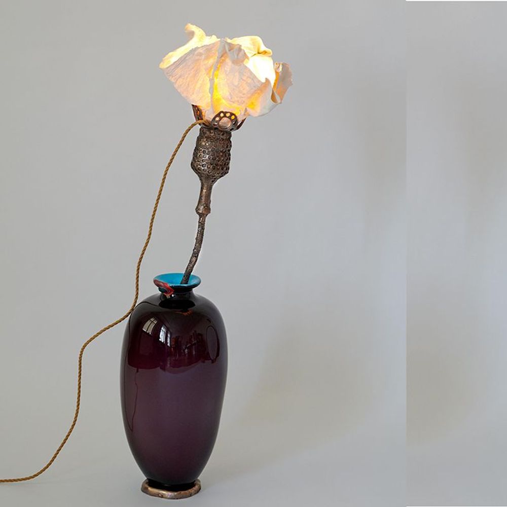Art glass - Bronze Flower in Aubergine Vase - MARINA BLANCA
