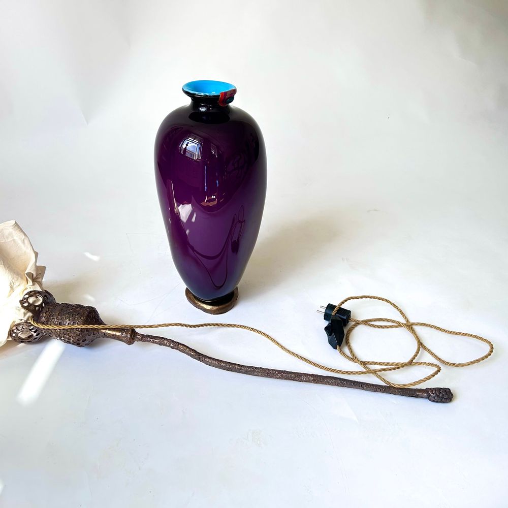 Art glass - Bronze Flower in Aubergine Vase - MARINA BLANCA