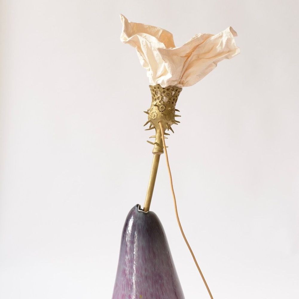 Art glass - Bronze Flower in purple Vase - MARINA BLANCA