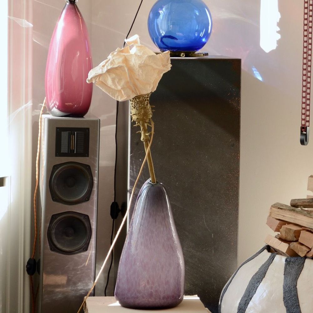Art glass - Bronze Flower in purple Vase - MARINA BLANCA