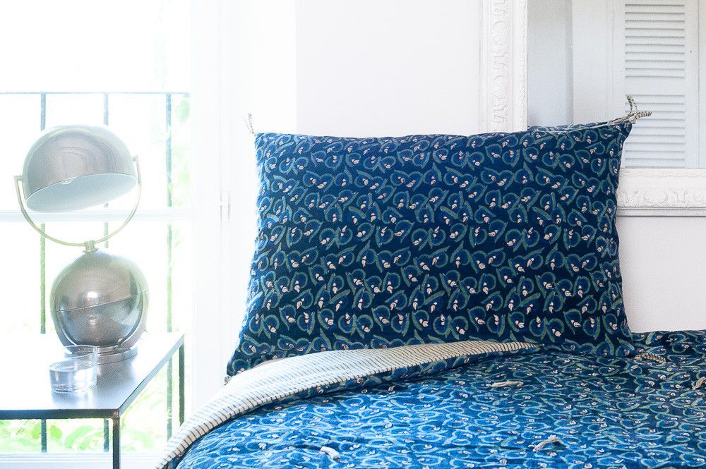 Coussins textile - ART DECO Housse de Coussin 50X75 cm INDIGO - EN FIL D'INDIENNE...
