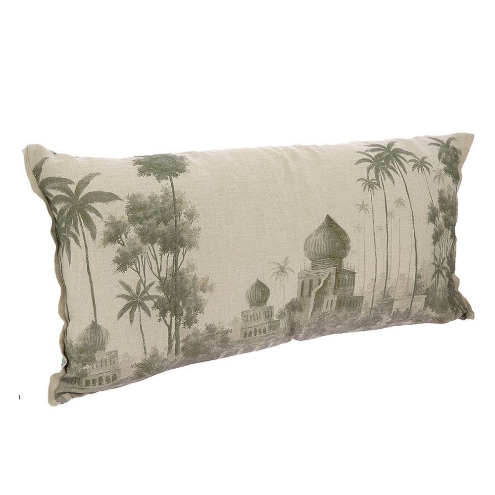 Fabric cushions - BADALPUR Ananbo gray monochrome printed linen cushion cover 50x100 cm Avocat - EN FIL D'INDIENNE...
