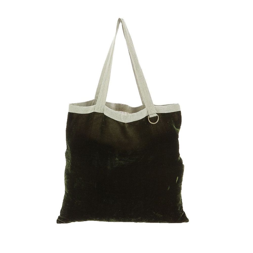 Bags and totes - BADALPUR Ananbo gray monochrome printed linen tote bag 38x40 cm olive noire - EN FIL D'INDIENNE...