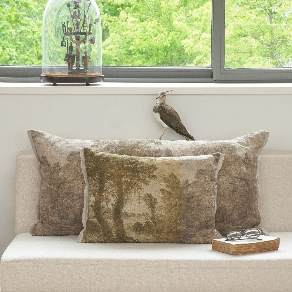 Coussins textile - CAMPAGNE Housse de coussin imprimé Ananbô 40x55 cm OLIVE - EN FIL D'INDIENNE...