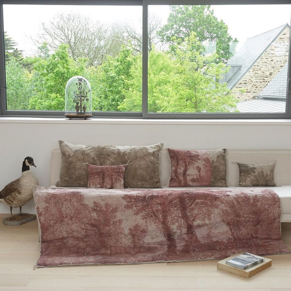 Throw blankets - Campagne Ananbo Printed Linen Bed End 90X20 Cm Campagne Framboise - EN FIL D'INDIENNE...