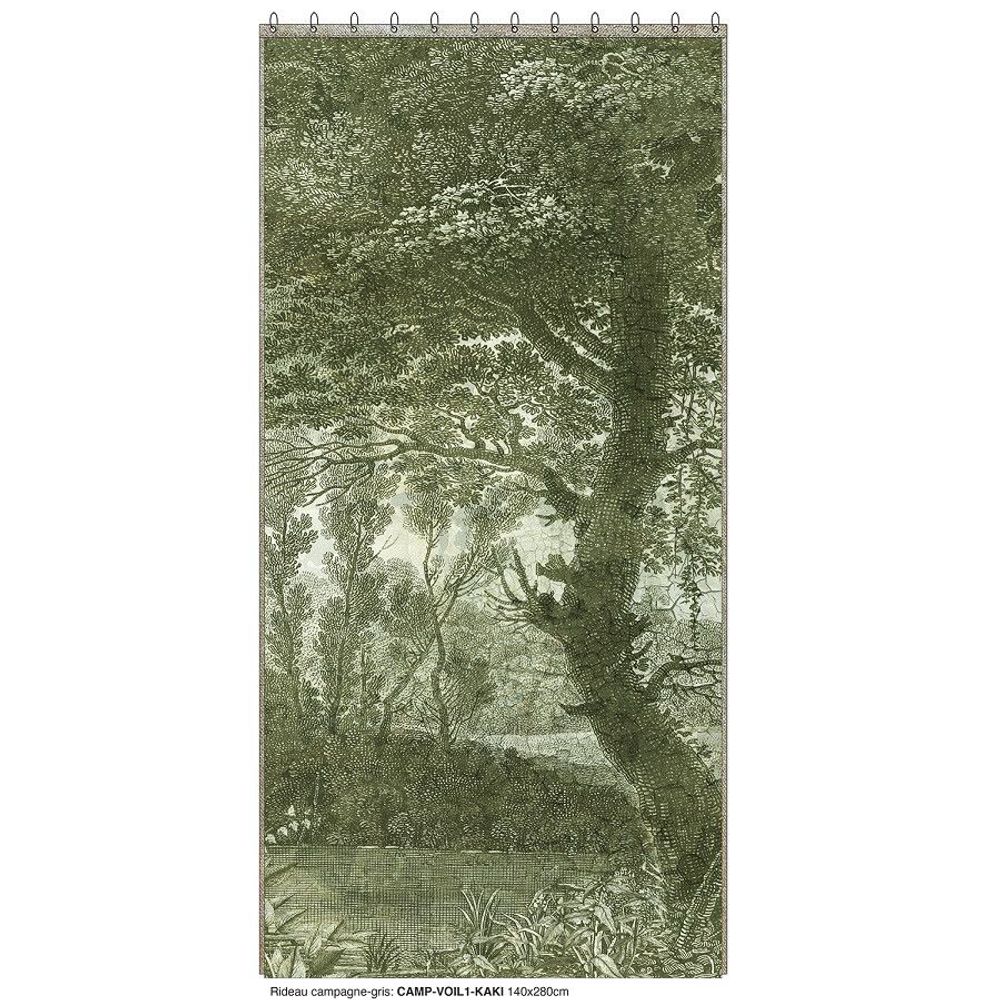 Curtains and window coverings - Campagne Linen Voil N 1 Printed Ananbo 140X280 Cm - Left Curtain Campagne Olive - EN FIL D'INDIENNE...