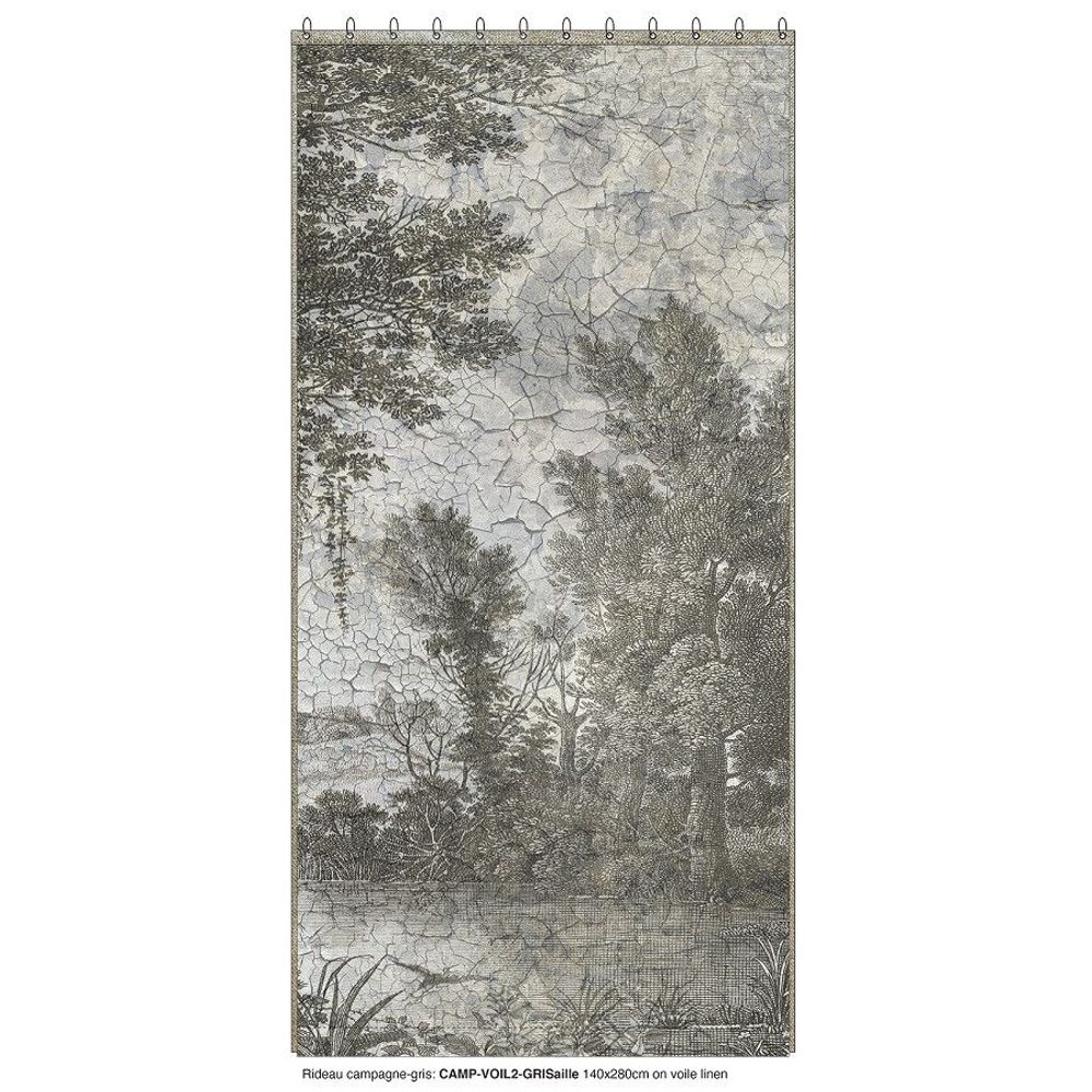 Rideaux et voilages - CAMPAGNE Voilage N°2 - Panneau droite voile de lin imprimé Ananbô 140x280 GRISA - EN FIL D'INDIENNE...