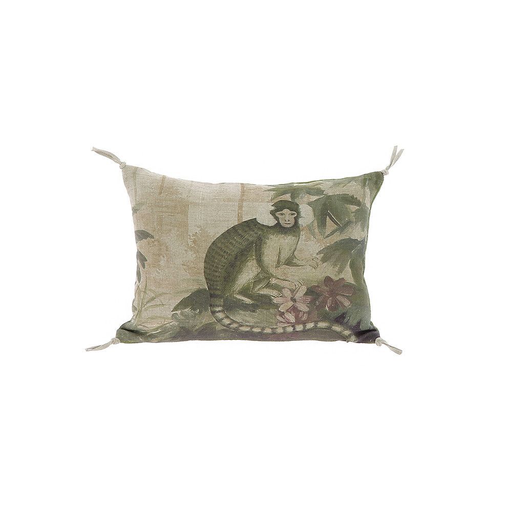 Fabric cushions - COCHIN Ananbo multicolored printed linen cushion cover 25x35 cm - SINGE - EN FIL D'INDIENNE...