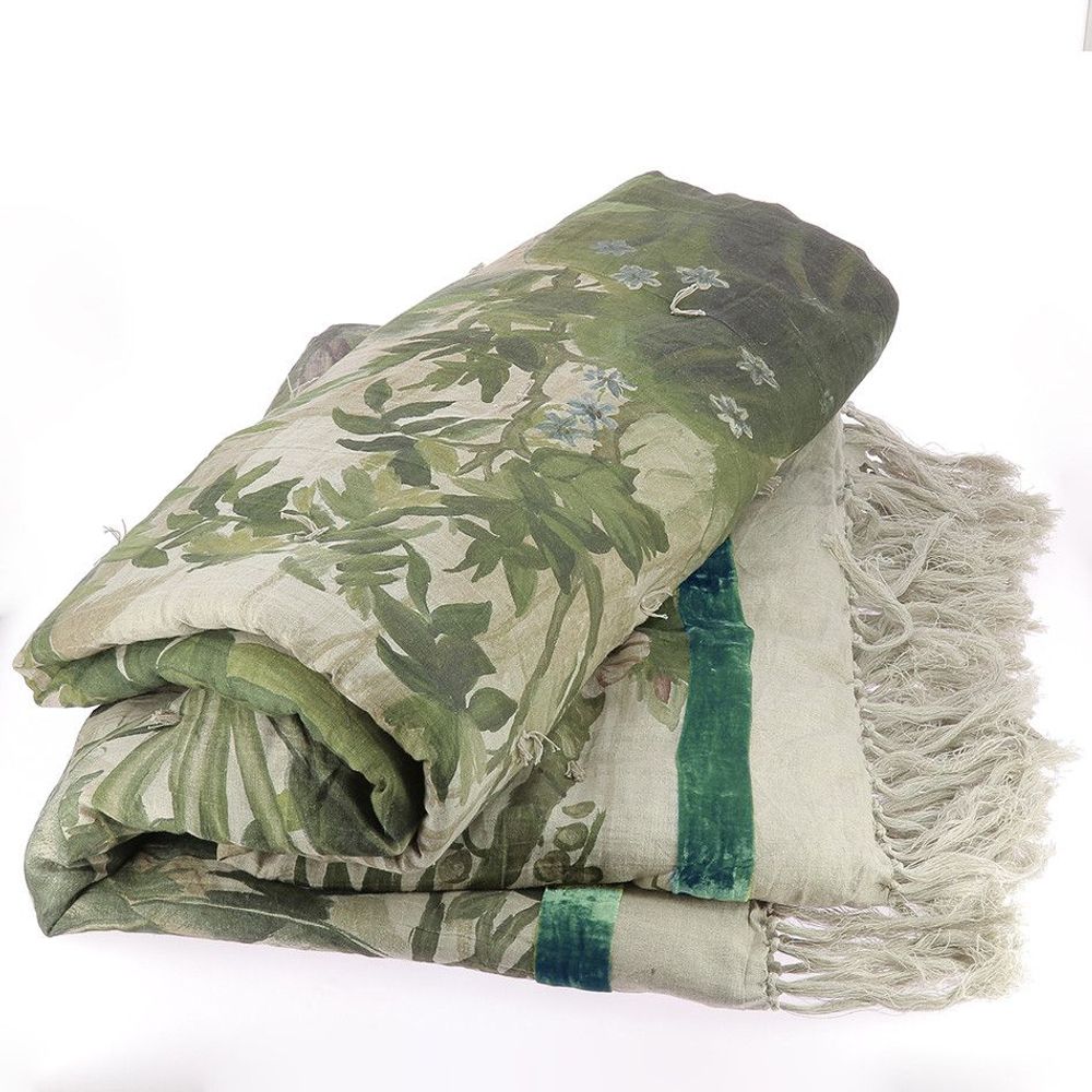 Bed linens - COCHIN Ananbo printed linen plaid 90x250 cm - CELADON - EN FIL D'INDIENNE...
