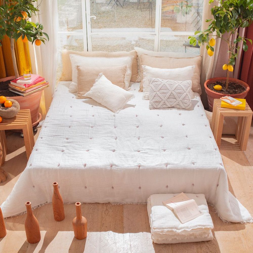 Plaids - ETAMINE Edredon 220x240 cm ETAMINE 2 BLANC - EN FIL D'INDIENNE...