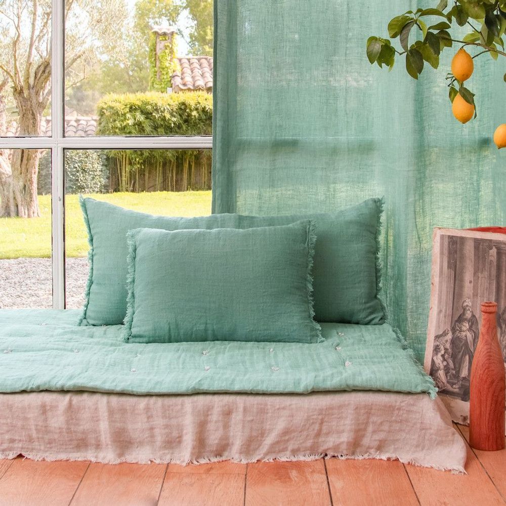 Coussins textile - ETAMINE Housse de Coussin 50x75 cm ETAMINE 2 KAKI - EN FIL D'INDIENNE...