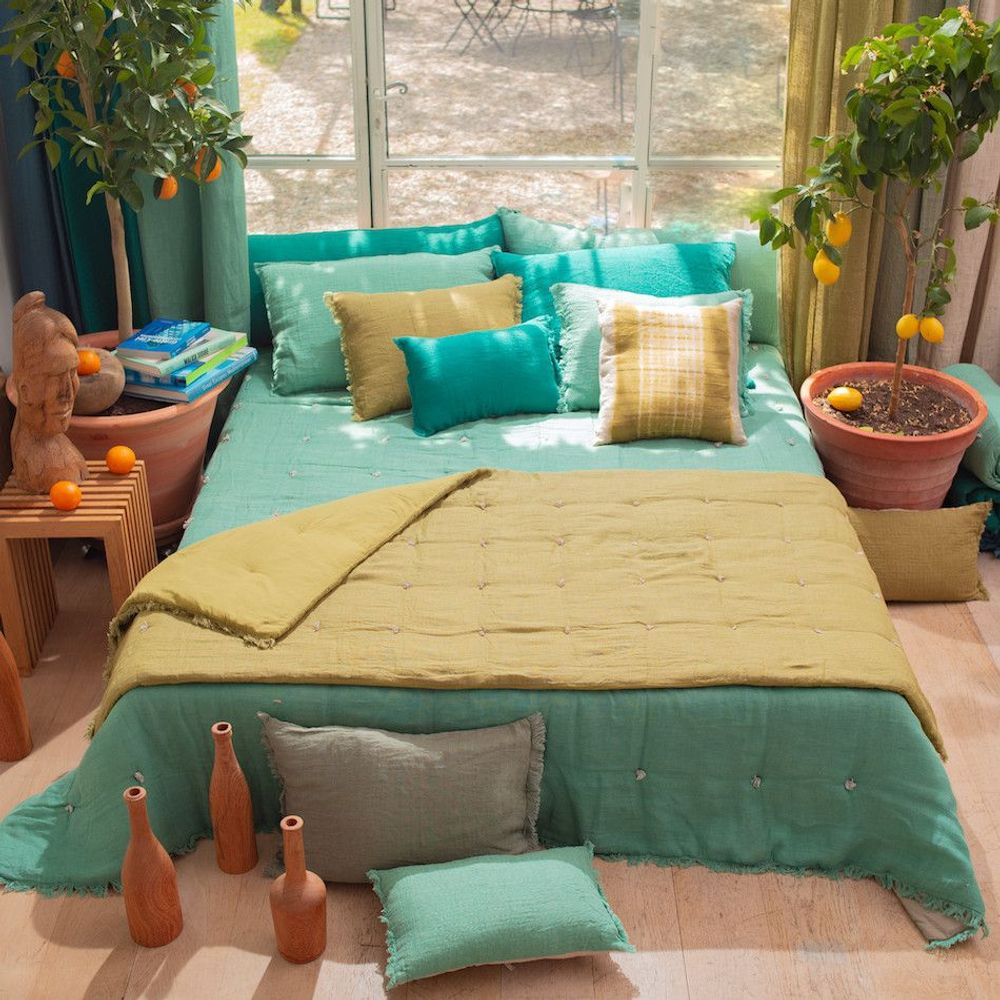 Plaids - ETAMINE Bout de lit 90x200 cm ETAMINE 2 KAKI - EN FIL D'INDIENNE...