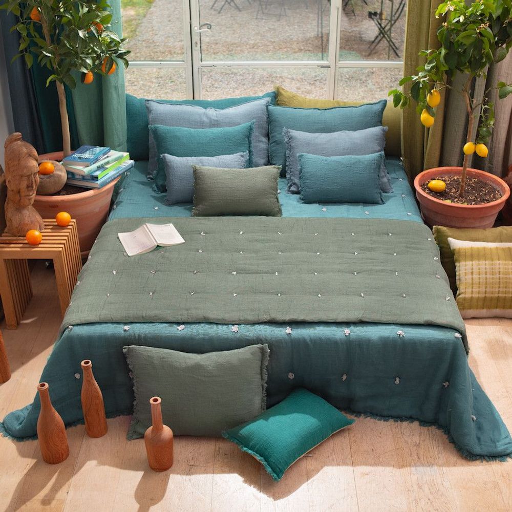 Plaids - ETAMINE Bout de lit 90x200 cm ETAMINE 2 LICHEN - EN FIL D'INDIENNE...