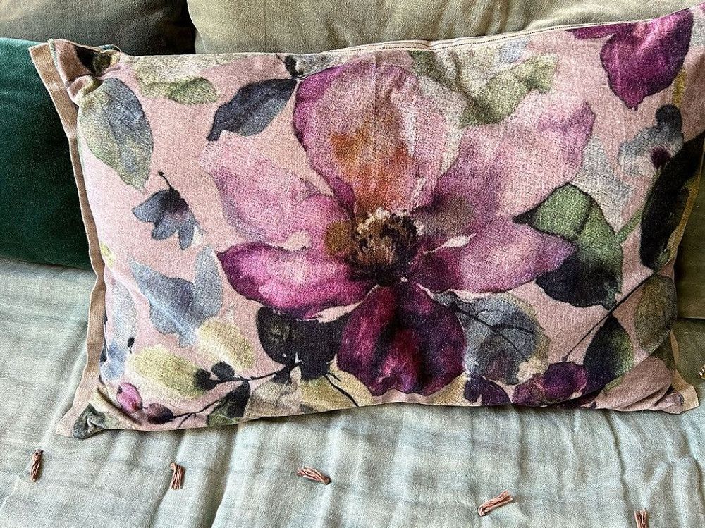 Fabric cushions - FLORA cushion 50x75cm cover FLORA POUDRE - EN FIL D'INDIENNE...