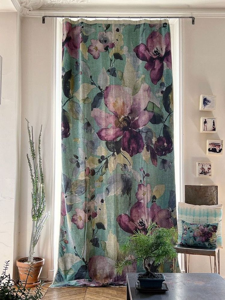 Rideaux et voilages - FLORA rideau 140x300cm - Panneau N°1 FLORA CELADON - EN FIL D'INDIENNE...