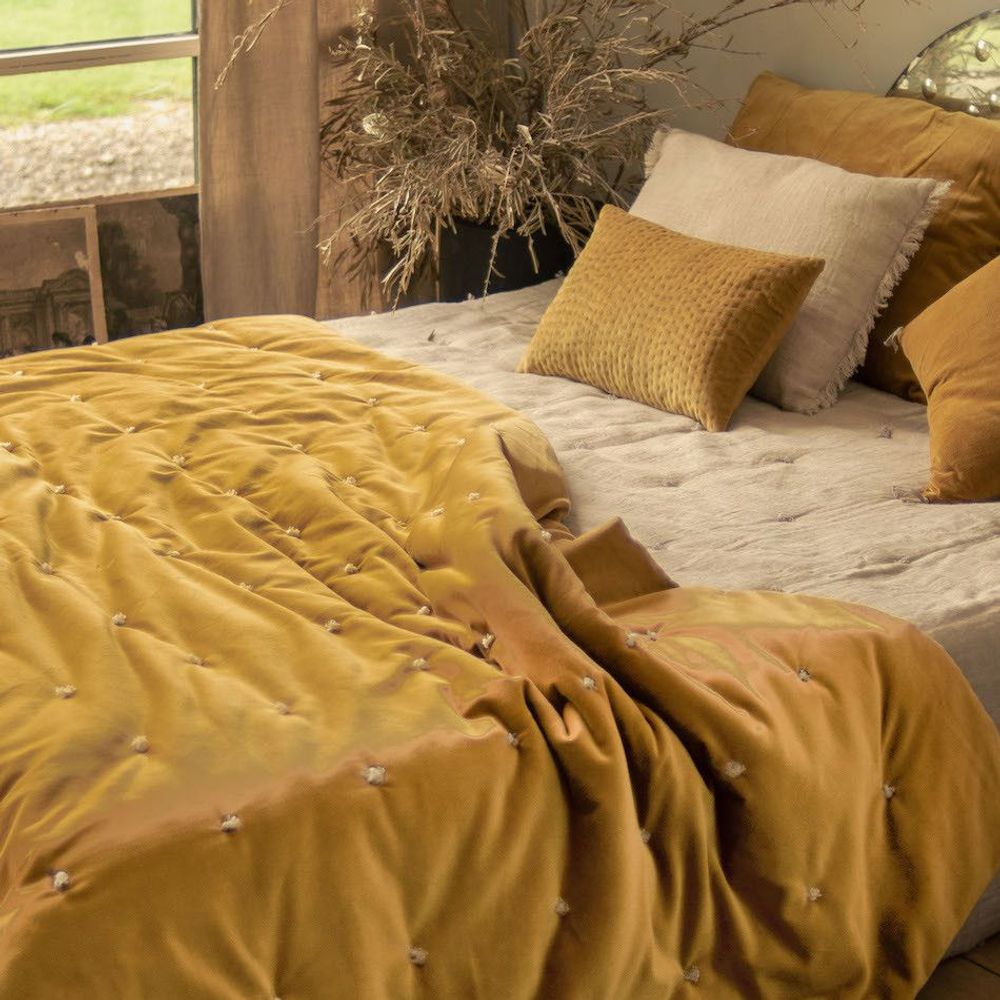 Linge de lit - LYRIC Dessus de lit 230x250 cm LYRIC TABAC - EN FIL D'INDIENNE...