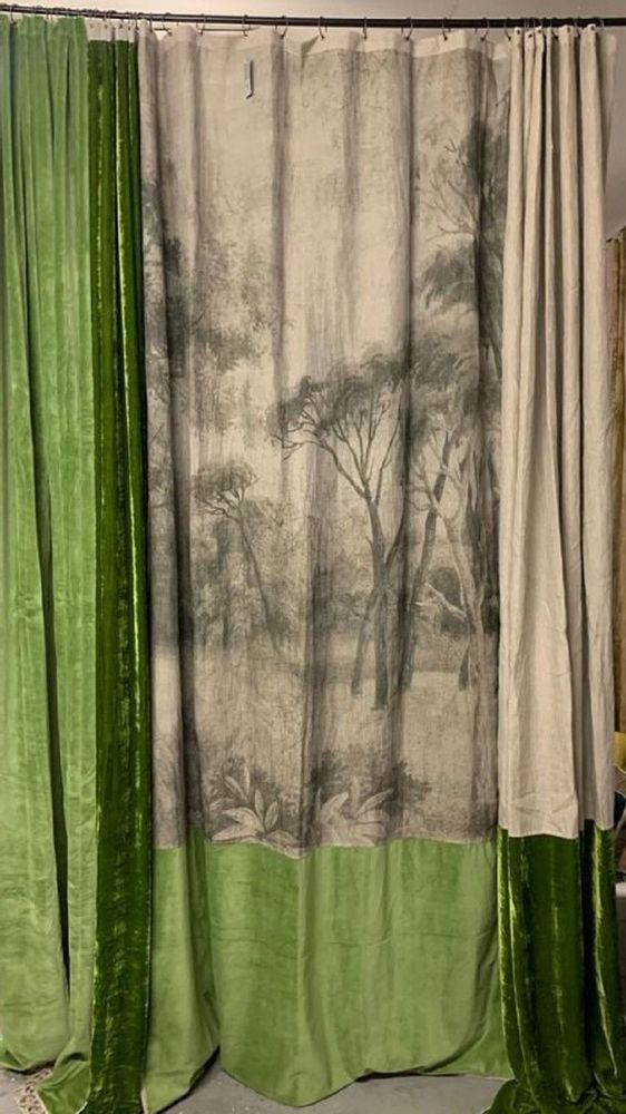 Curtains and window coverings - Manosque Duo Curtain In Printed Linen Monochrome And Ananbo Velvet 140X280 Cm M - EN FIL D'INDIENNE...