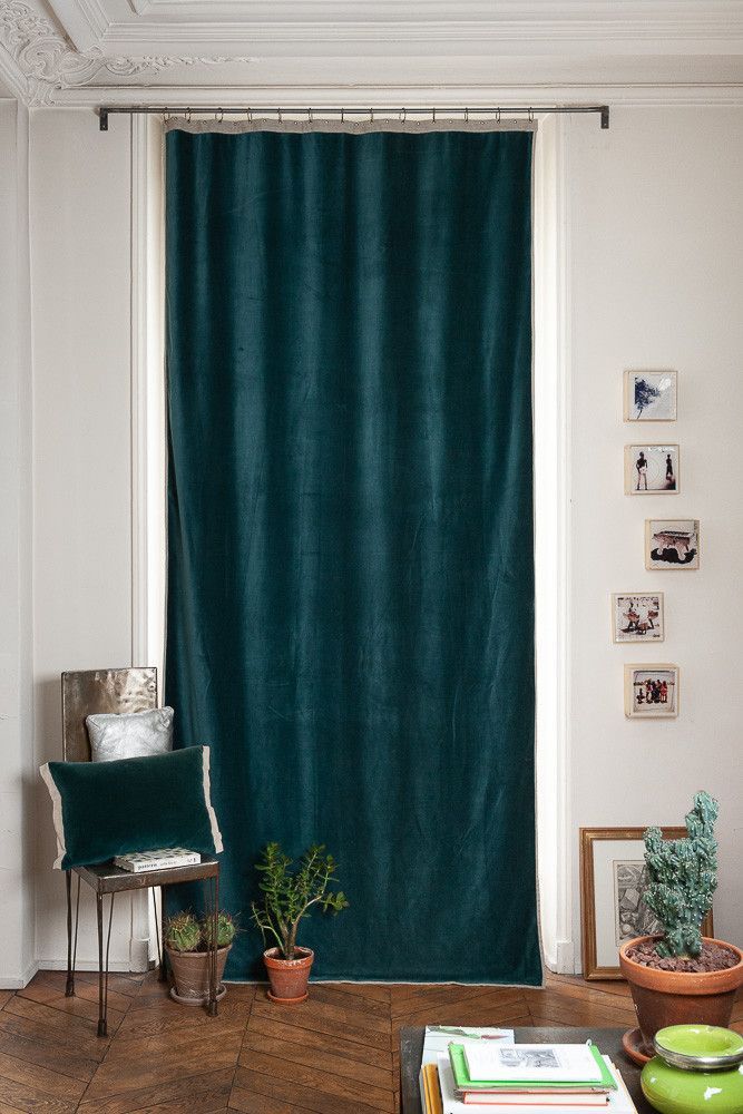 Curtains and window coverings - MEDICIS Cotton Velvet Blackout Curtain 130x280 cm ORAGE BLUE - EN FIL D'INDIENNE...
