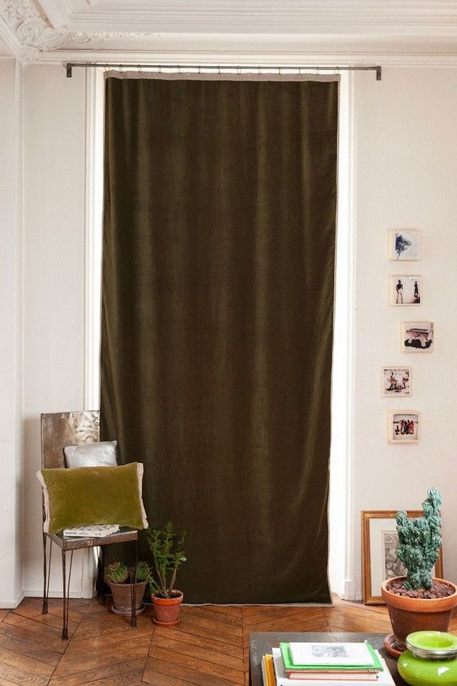 Rideaux et voilages - MEDICIS rideau occultant en velours de coton 130x280cm KAKI - EN FIL D'INDIENNE...