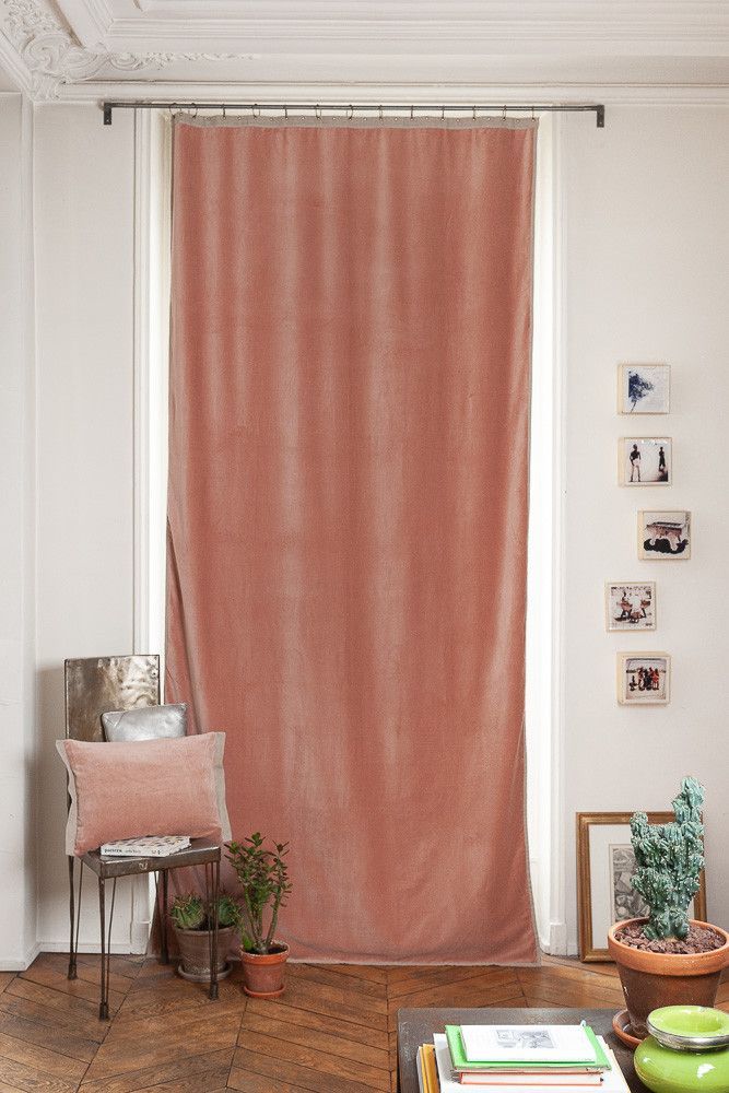 Rideaux et voilages - MEDICIS rideau occultant en velours de coton130x280cm ROSE POUDRE - EN FIL D'INDIENNE...