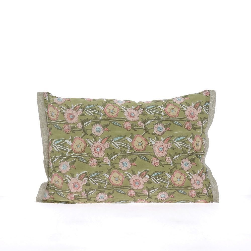 Coussins textile - PENSEE Eté Housse de coussin 35x50 cm PENSEES COTON KAKI - EN FIL D'INDIENNE...
