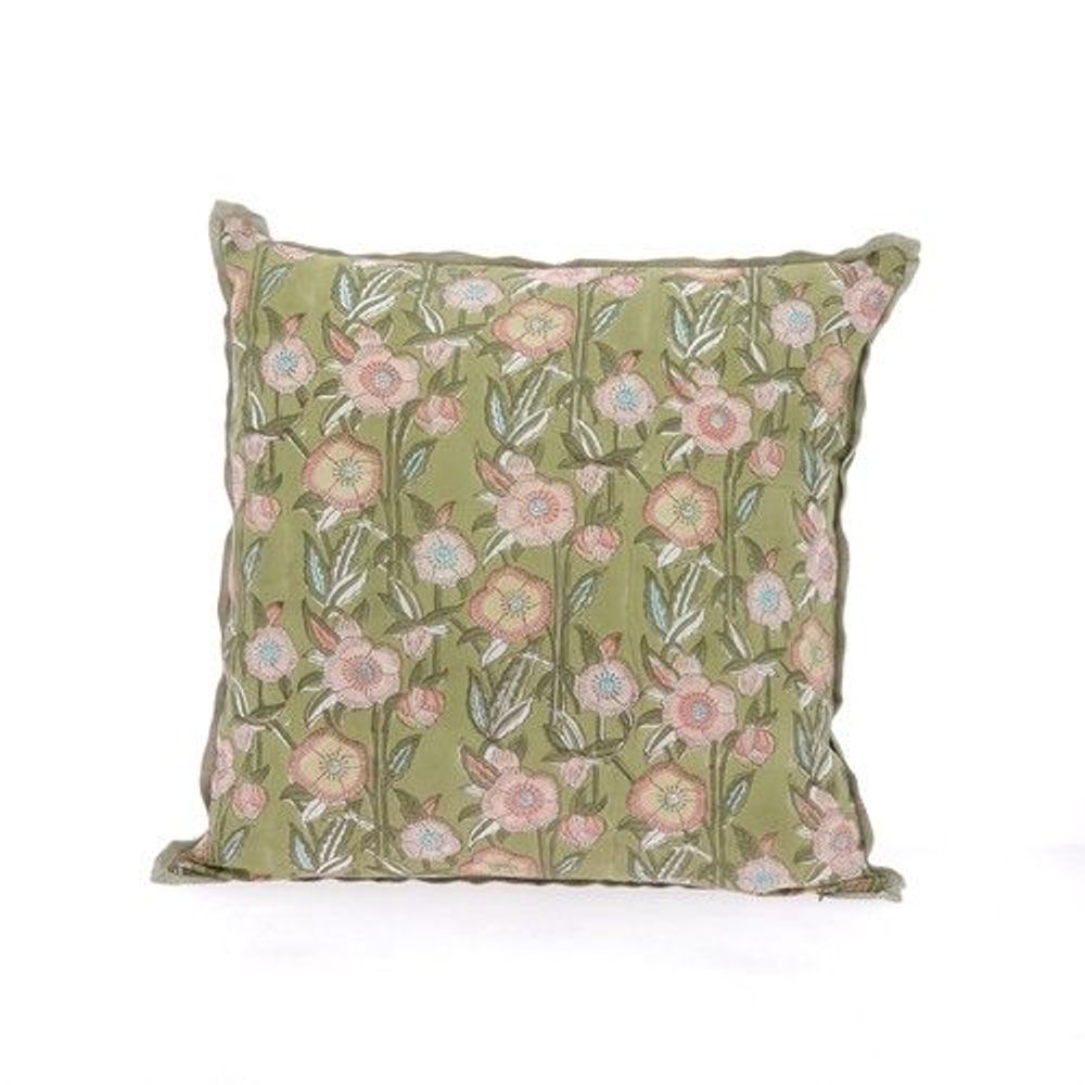 Coussins textile - PENSEE Eté Housse de coussin 45x45 cm PENSEES COTON KAKI - EN FIL D'INDIENNE...