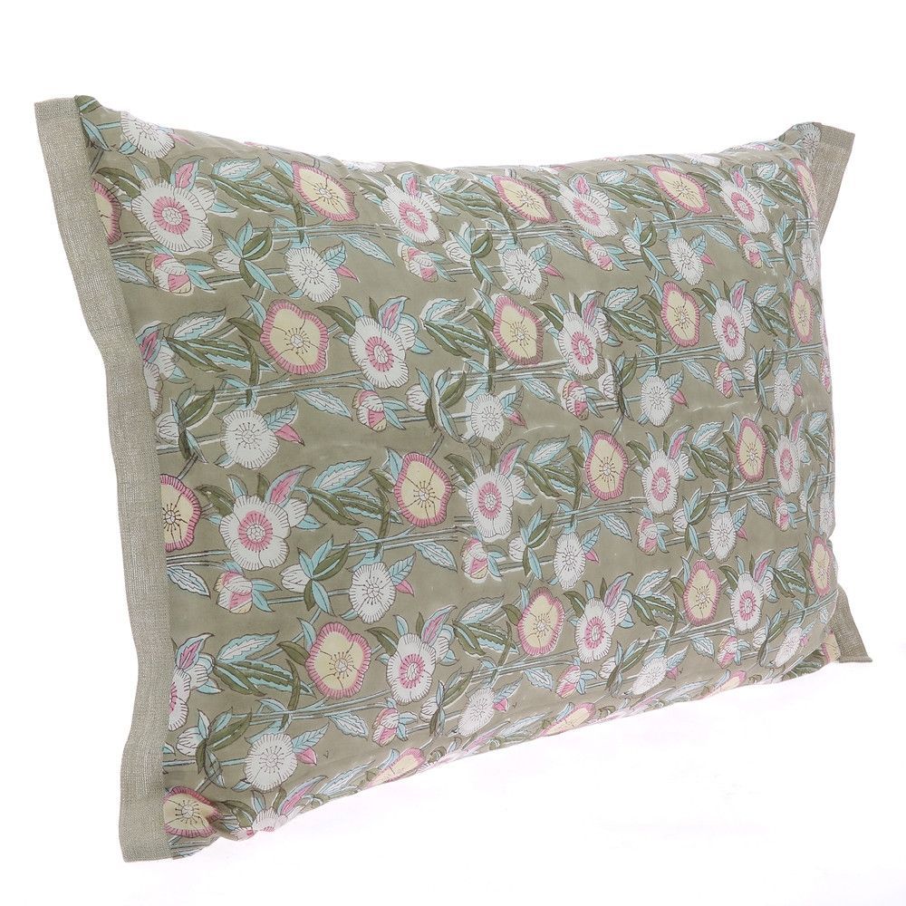 Coussins textile - PENSEE Eté Housse de coussin 50x75 cm PENSEES COTON GRIS - EN FIL D'INDIENNE...