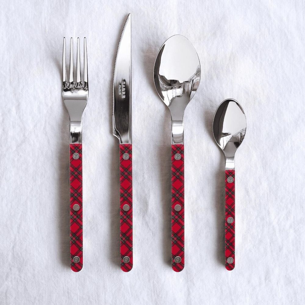 Ménagères - Set de 4 couverts de table - Bistrot Tartan, Rouge - SABRE PARIS
