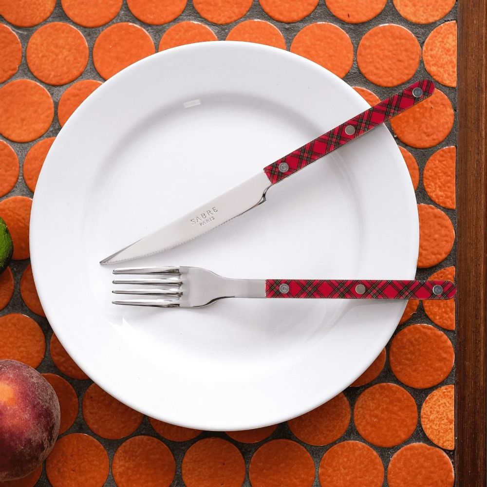 Ménagères - Set de 4 couverts de table - Bistrot Tartan, Rouge - SABRE PARIS