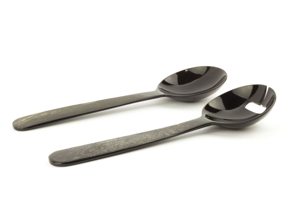 Kitchen utensils - Salad servers with raw horn handles - L INDOCHINEUR X RIVÊT