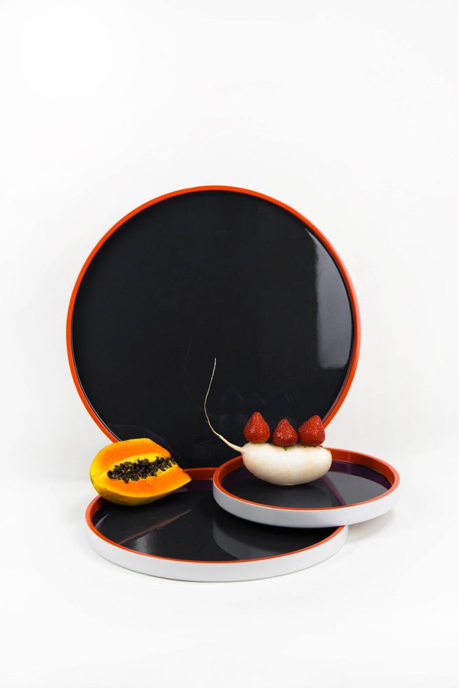Decorative objects - Set of 3 round wood and lacquer trays - L INDOCHINEUR X RIVÊT