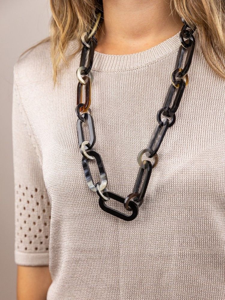 Bijoux - Collier anneaux épais ronds et ovales bords droits en corne - L INDOCHINEUR X RIVÊT