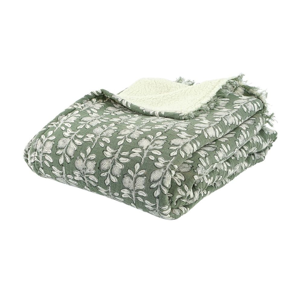 Throw blankets - Sherpa lined blockprint printed cotton gauze throws - MAISON LILO