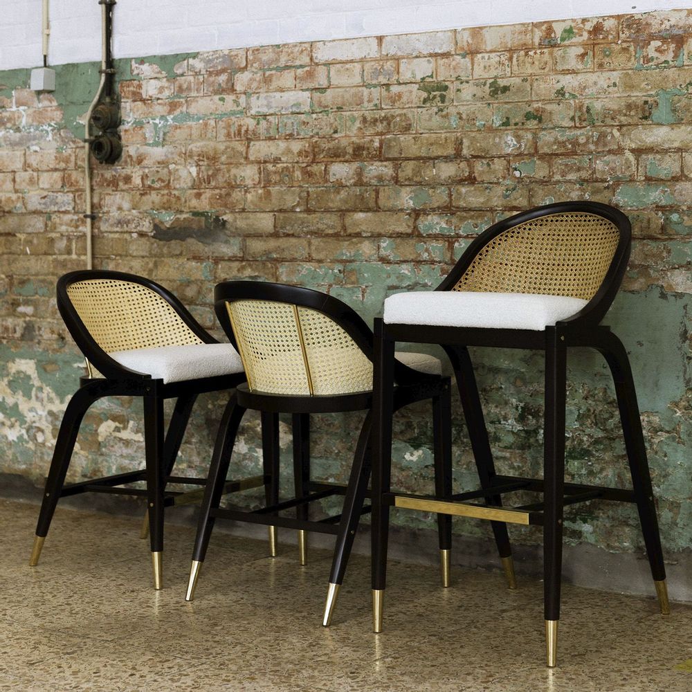 Stools for hospitalities & contracts - Wormley Bar Stool in Darkened Sikomoro and Brushed Brass Details - DUISTT