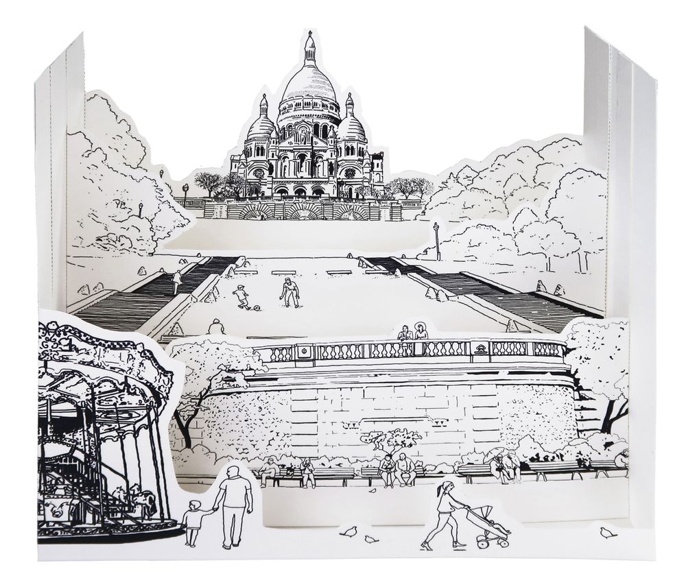 Customizable objects - Customizable POPUP card - DIY - PARIS Sacré Coeur - COLORIAGES POPUP