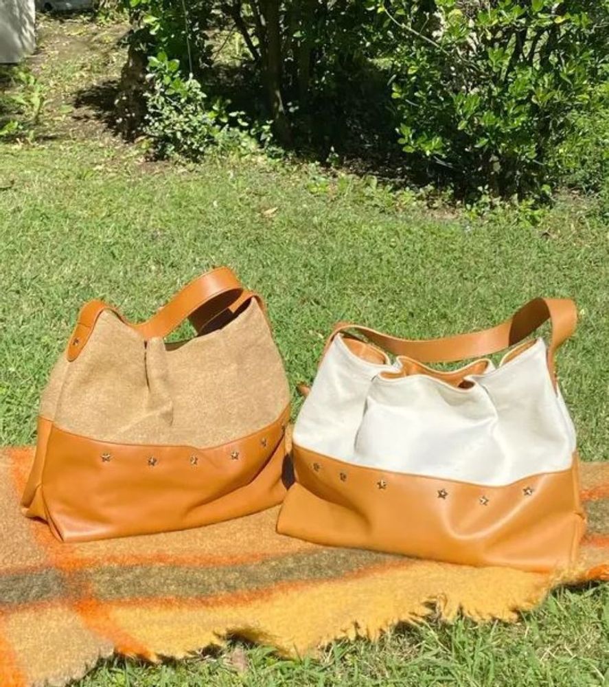 Bags and totes - Calfskin and Linen Bag AVA COLLECTION - MARTINA & EVA