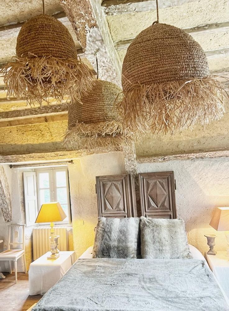 Hanging lights - Set of 3 Half-Moon Suspensions in Sisal and Raffia (Bali) DLSR3 - BALINAISA