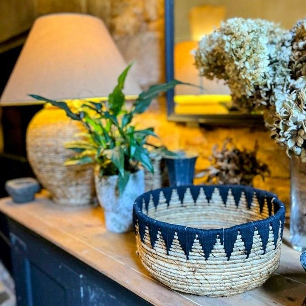 Coffrets et boîtes - Set de 3 Corbeilles en Mendong et macramé noir (Bali) - CTMSN - BALINAISA